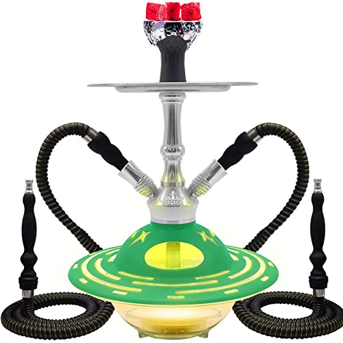 Hookah Set Shisha Hookahs UFO Model Complete Hookah Accessories With LED hookah 2 Hose Coal Tongs Better Hookah Narguile Smoking 【QiQiCi Expedition Style】2022 New Acrylic UFO (Green)