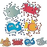 Little students can dive right into crafting with this easy-to-assemble kit These crab fish shark and whale shapes sure are fun but they make a real splash when adorned in colorful adhesive jewels Once completed kiddos can hang them up and turn their...