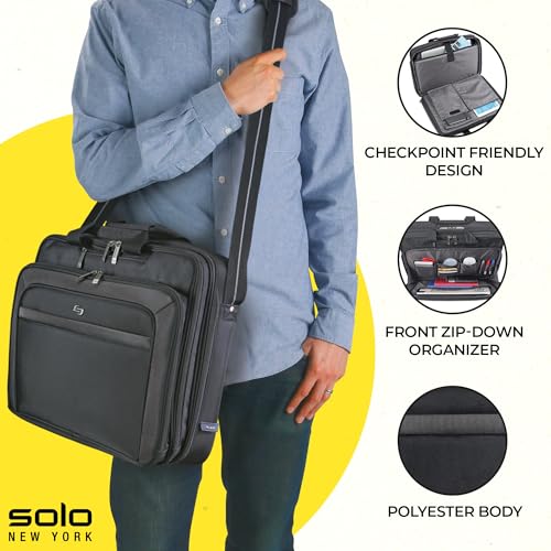 Solo New York Briefcase - Laptop Carrying Bag for Women & Men, Brief for Travel & Work, Front Zippered Pocket, Adjustable Shoulder Strap, Fits 17.3" Computer - Empire, Black2