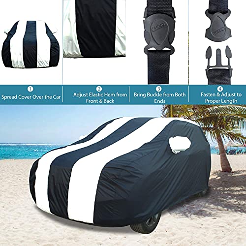 Image of Allextreme TTK5005 Car Body Cover Compatible with Tata Tigor Custom Fit Dustproof UV Heat Resistant Indoor Outdoor Body Protection (Navy Blue & White with Mirror)