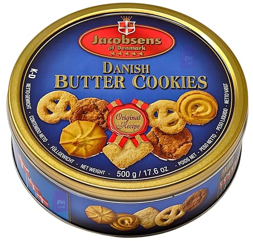 Jacobsens of Denmark Butter & Chocolate Chip Cookies Assortment 500g in Decorative Reusable Tin - Biscuits Gift Set