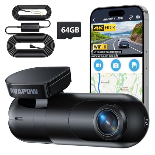 AVAPOW 4K Dash Cam Front for Cars, Free Hardwire Kit & 64GB Sd Card Included – WiFi 6, App Control, UHD 2160P, Built-in G-Sensor, Loop Recording, Night Vision, 170° Wide Angle, 24H Parking, WDR