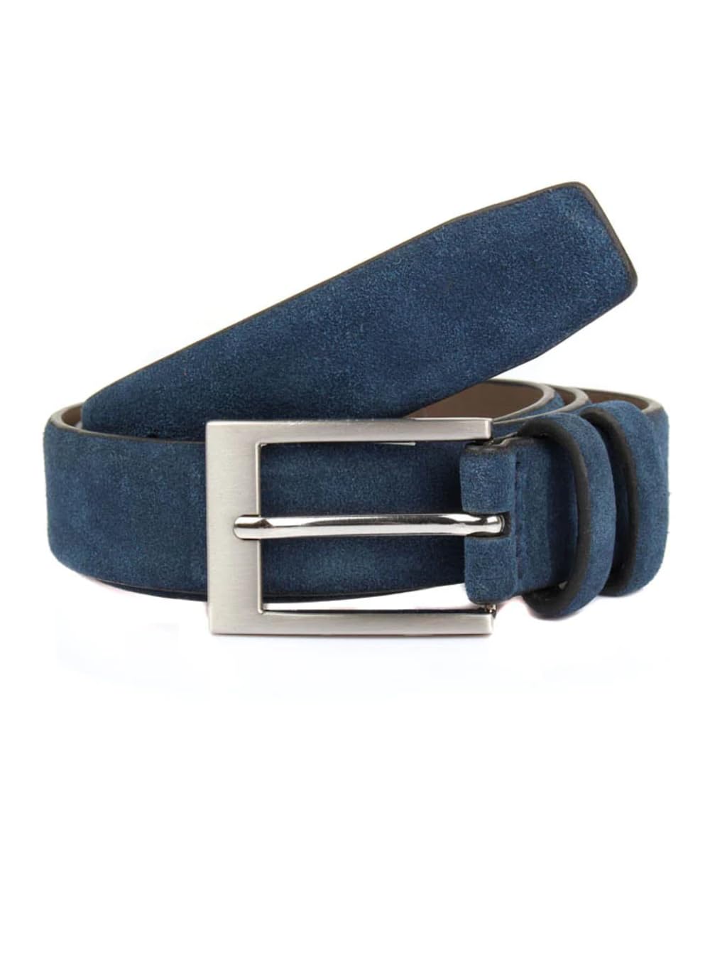 Dents Men's Navy Lined Suede Belt With Brushed Silver Buckle - / M