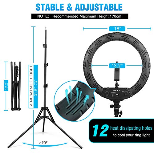 Ring Light 18 Inch 65W LED Ringlight Kit with Tripod Stand with Phone Holder Adjustable Color Temperature Circle MUA Lighting for Camera for Vlog, Makeup, Video Shooting, Selfie