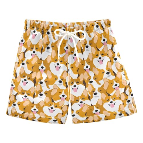 Boys Swim Trunks Quick Dry Corgi Dog Beach Board Shorts with Mesh Lining Youth Swimwear 2-12T