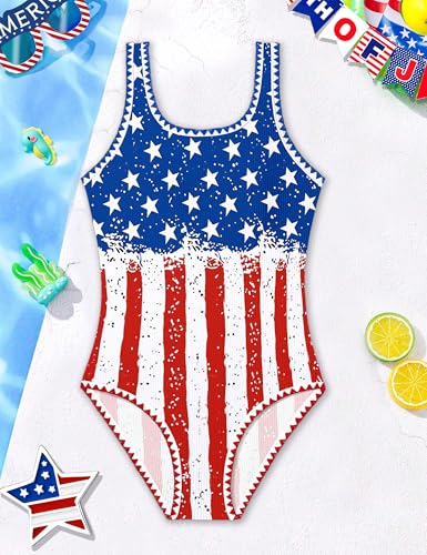 Image of Qaoerde Girls Swimsuit One Piece Swimsuits Solid Color Bathing Suit Colorful Contrast Trim Adjustable Straps Swimwear 9-16Y