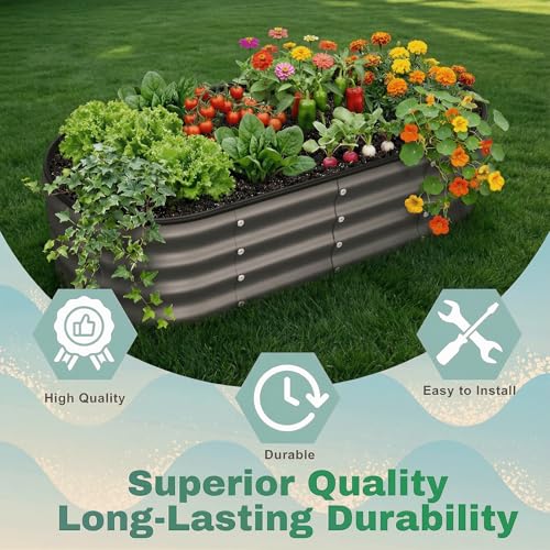 Rujkodvh 2PCS 4x2x1 FT Oval Metal Raised Garden Bed Kit, Open Bottom Design Elevated Garden Planter Box Outdoor, Trough Planter for Outdoor Plants, Flower, Vegetables, Fruit, Herbs (Dark Gray) by Rujkodvh - Used condition - Image 7