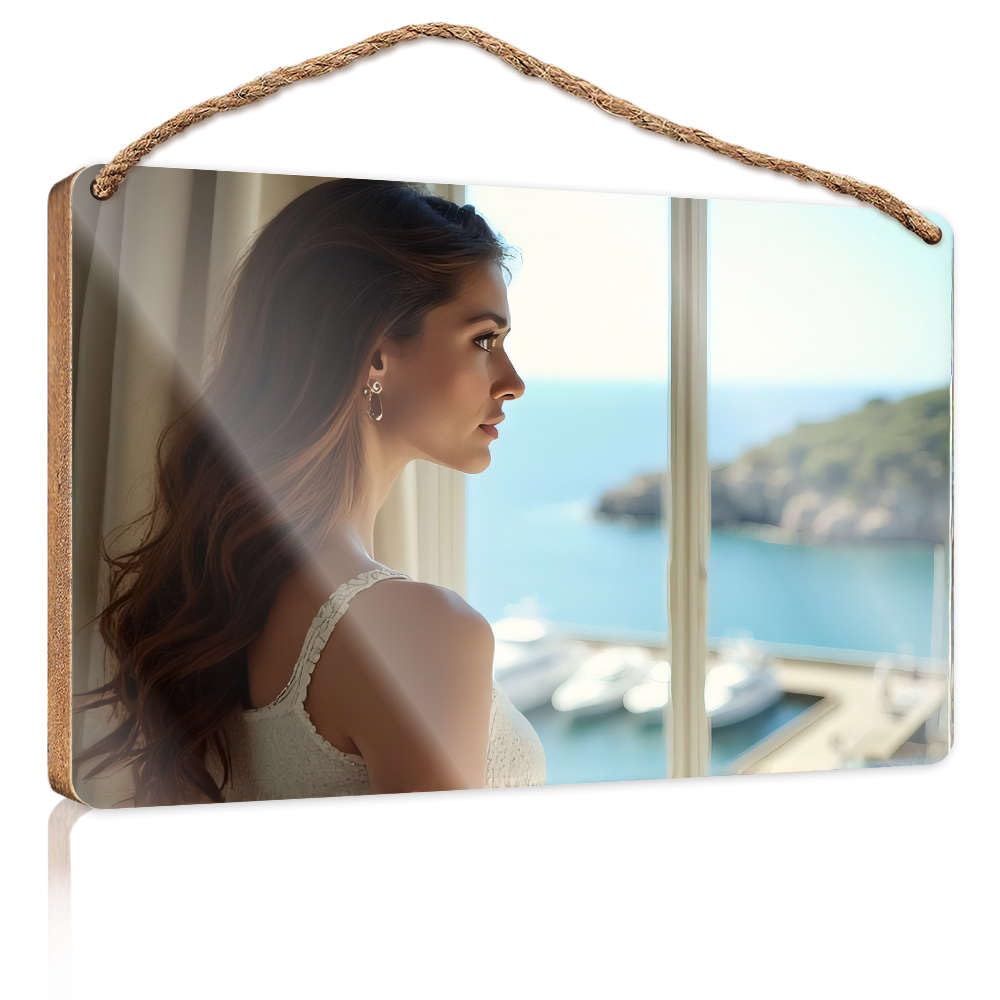 Bathroom Hanging Decor A Woman Gazes Out At A Serene Coastal View. Camper Decor Fall Porch Decor(23X35CM)
