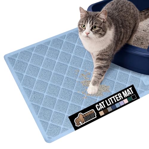 Image of Gorilla Grip Durable Cat Litter Mat (24x17), No Phthalate, Water Resistant, Traps Litter from Box and Cats, Scatter Control, Soft on Kitty Paws, Easy Clean Cat Mat (Light Blue)