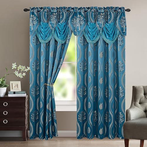 Image of Elegant Comfort Luxurious Beautiful Curtain Panel Set with Attached Valance and Backing 54 inch X 84 inch (Set of 2), Navy Blue