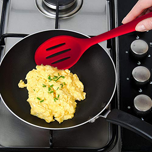 Silicone Nonstick Slotted Spoons Set 2-Piece, Heat-Resistant Cooking Utensil Spoons for Stirring, Scooping and Mixing, Large Kitchen Serving Spoon