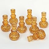 ysnn 8Pcs Amber Glass Taper Candle Holders Set,4.3 Inch Elegant Glass Candlestick Holders for Wedding Dining Table Centerpiece,Vintage Candle Sticks Holder for Christmas Halloween Decor