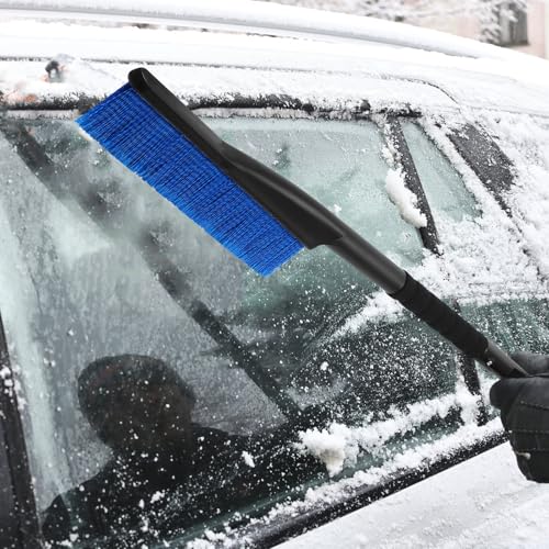 Cepillo para nieve y raspador de hielo para coche con cabezal de PP azul antiarañazos 4