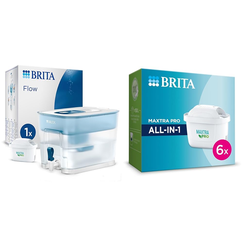 BRITAFlow XXL Water Filter Tank incl. 1x MAXTRA PRO All-in-1 cartridge & MAXTRA PRO All-in-1 Water Filter Cartridge 6 Pack - Original BRITA refill reducing impurities, chlorine, pesticides