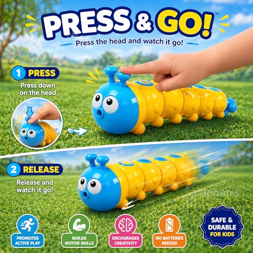 Image of GRAPHENE Press n Go Caterpillar Toy for Kids Boy Girl No Battery Crawling Friction Toys Babies Push n Go Activity Learning Toy for Toddlers 1-3 Years