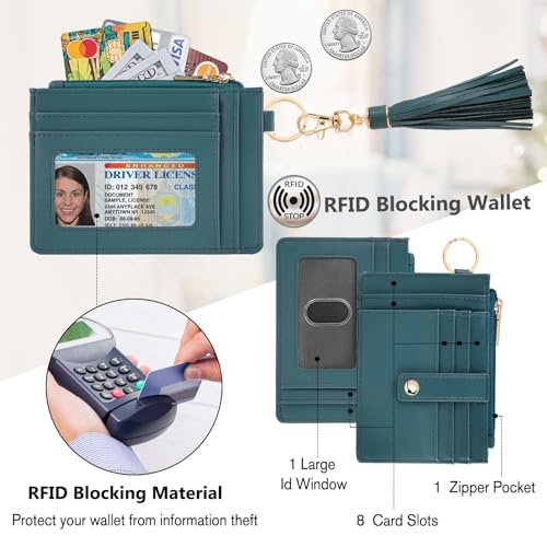 Image of KNGITRYI Wristlet Wallet for Women,RFID Keychain Wallet with Beaded Strap | 8 Card Slots,ID Window,Zipper Pocket,Leather Tassel,Compact Design