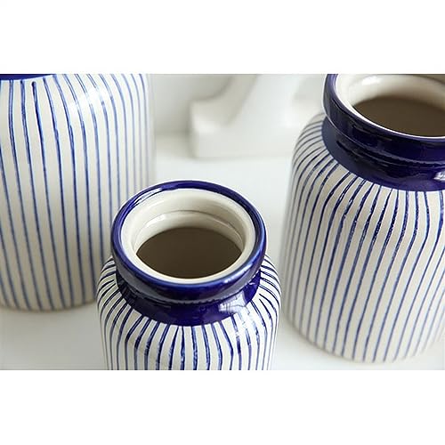 Boîte à thé d'artisanat en céramique - Bocal rayé peint à la main