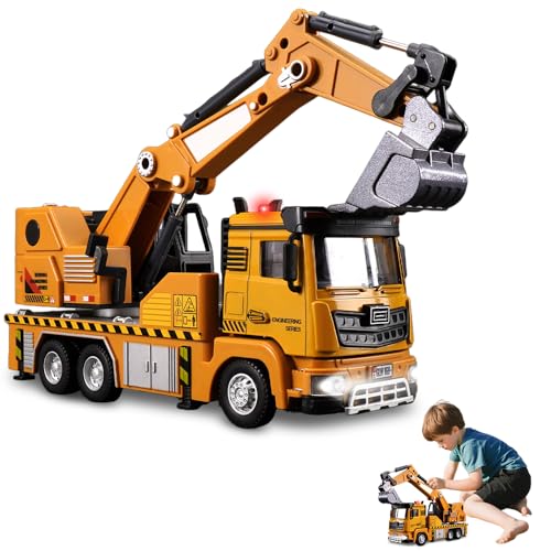 HOVCEH Excavadora Juguete, 1:40 Metal Camiones de Juguete para Niños, Camión Excavadora con Luz y Sonido, Camión de construcción Juguete Regalo para Niño Niña