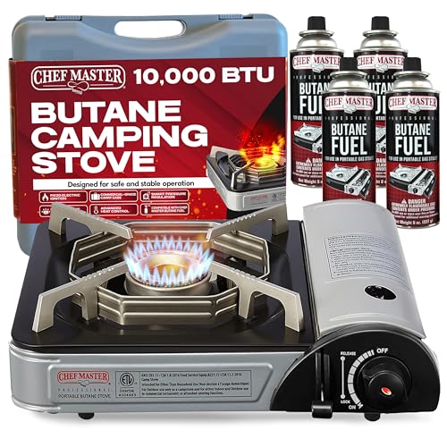Comparison: Best 8Kw Multi Fuel Stove 11 Chef Master 90011 Butane Countertop Stove w/ 4 x 8oz. Butane Fuel Canister COMBO, Portable Camping Stove 10,000 BTU Output Brass Burner, Portable Stoves for Immediate Use, Outdoor Cooking, Emergencies