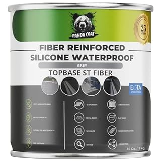 Waterproof Grey Roof Sealant | Extra Strong Flat and Shed Roof Sealant with Glass Fibers | Fix & Stop Leak for Gutters, Joints, Cracks | Leak Sealer Repair | TopBase ST Fiber | Grey | Made in EU (1kg)