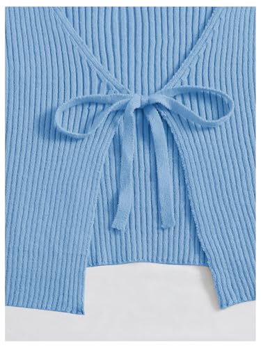 Image of Floerns Women's Tie Front Long Sleeve Rib Knit Shrug Sweaters Cardigan Crop Top