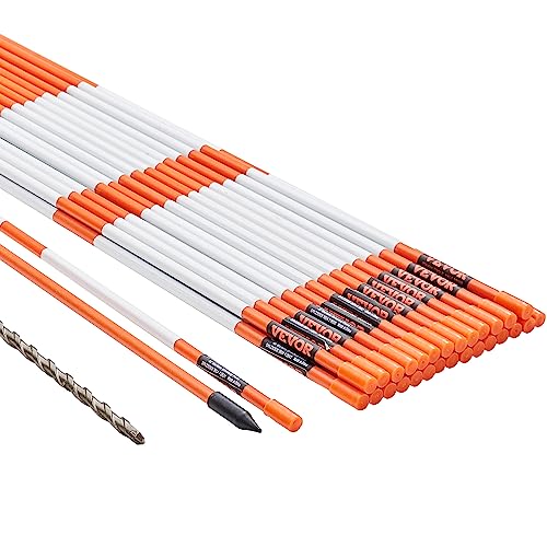 VEVOR 30er-Set Schneestangen 47,8 Zoll (121,5 cm) Auffahrtstangen orange UV-beständige Beschichtung Reflektierende Einfahrtsmarkierung Inkl. 1 Paar Schutzhandschuhe und 1 extralangen Stahlbohrer