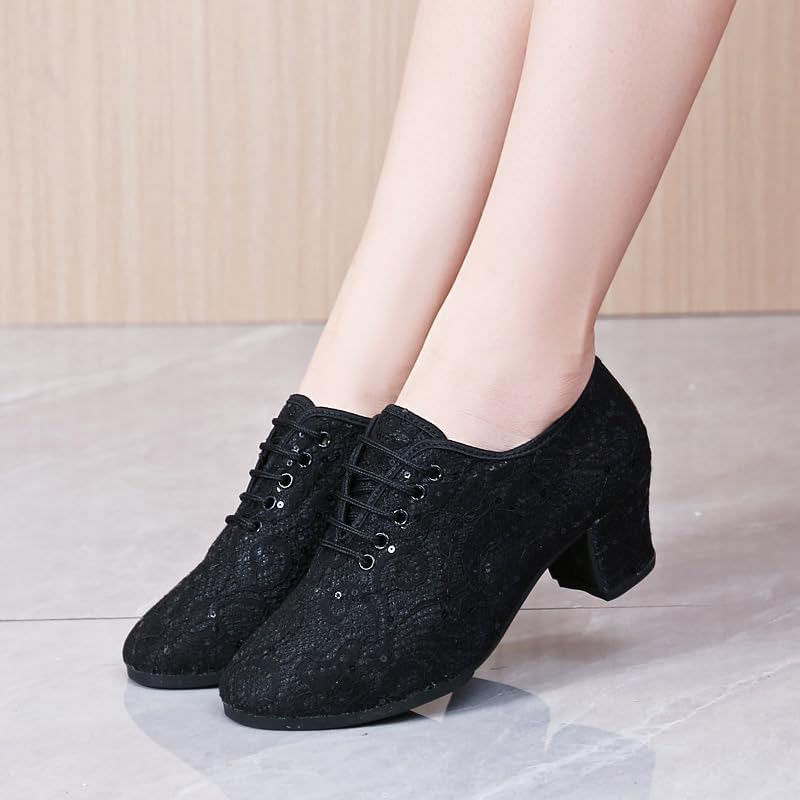 Women Ballroom Dance Shoes Lace up Latin Salsa Jazz Practice Dance Teaching Shoes