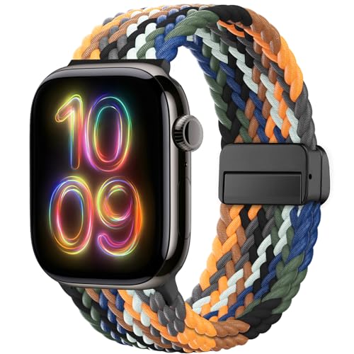 Image of Braided Stretchy Band Compatible with Apple Watch Bands 38mm 40mm 41mm 42mm 44mm 45mm 46mm 49mm Women Men, Soft Nylon Solo Loop Magnetic Sport Strap for iWatch Series 11 10 9 8 7 6 5 4 3 2 1 SE Ultra