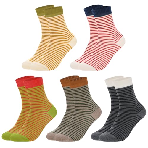 scenicamp Cute Ruffle Cotton Crew Socks for Women Bow Striped Polka Dot Checkered Casual Soft Princess Sock for Girls (5 Yellow Red Green Brown Gray)