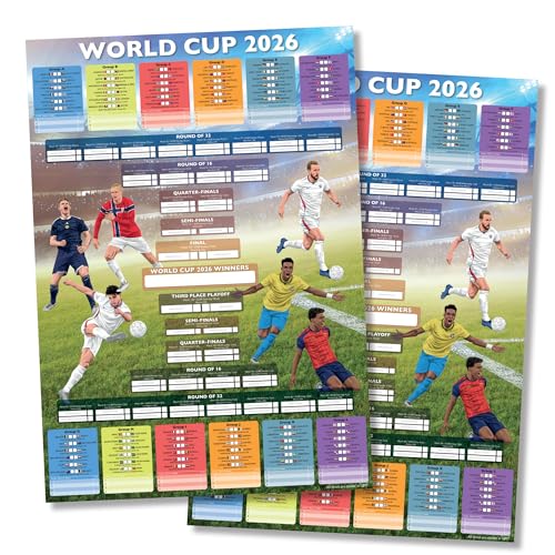 World cup wall chart 2026. World Cup Chart. UK Timings. A2 Poster Twin Pack. Includes details for every game with space to write results. Designed and printed in the Uk