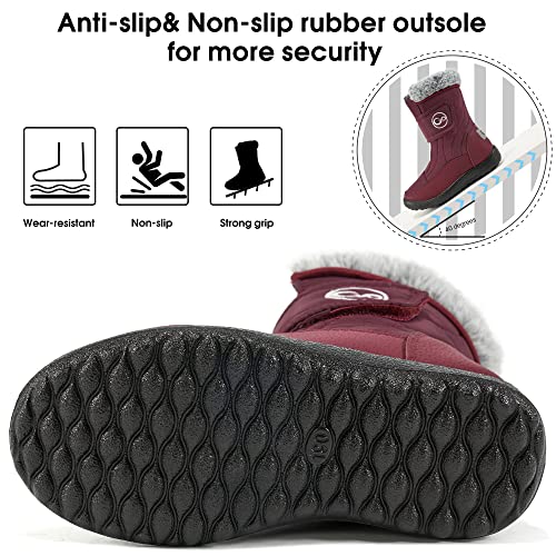 HARENCE Girls Boys Snow Boots: Comfortable Warm Fur Lined Toddler Winter Boot Hook Loop Outdoor Waterproof Slip on Boots for Kids4