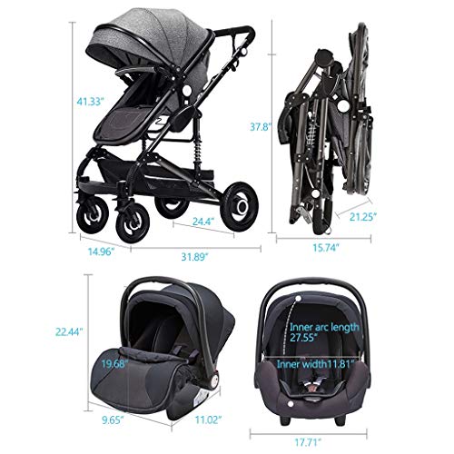 Babykinderwagen 3 in 1, kinderwagen kinderwagen, kinderwagen, kinderwagen, opvouwbare kinderwagen met verstelbare luifel… - Afbeelding 8