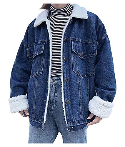 KEDERA Women's Oversized Lapel Sherpa Fleece Lined Loose Fit Thicken Denim Jacket