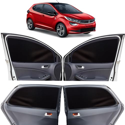 Image of OTO2EYE Car Sun Shade Compatible for Tata Altroz Model 2020 to 2025, Z-Black Super Magnetic Grip, Front Window Zipper, Side Window Curtains, 4 Pieces Set