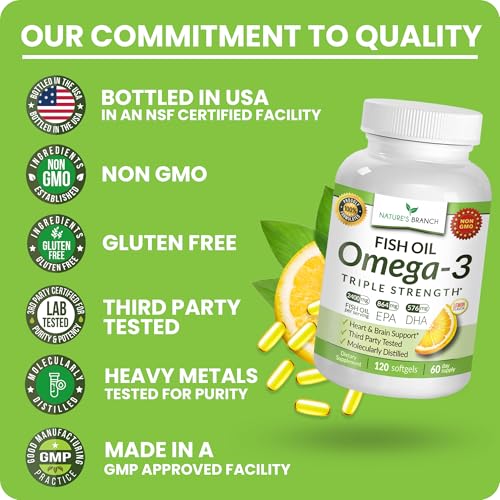 Image of Triple Strength Omega 3 Fish Oil for Heart Health, Brain & Eyes - Burpless