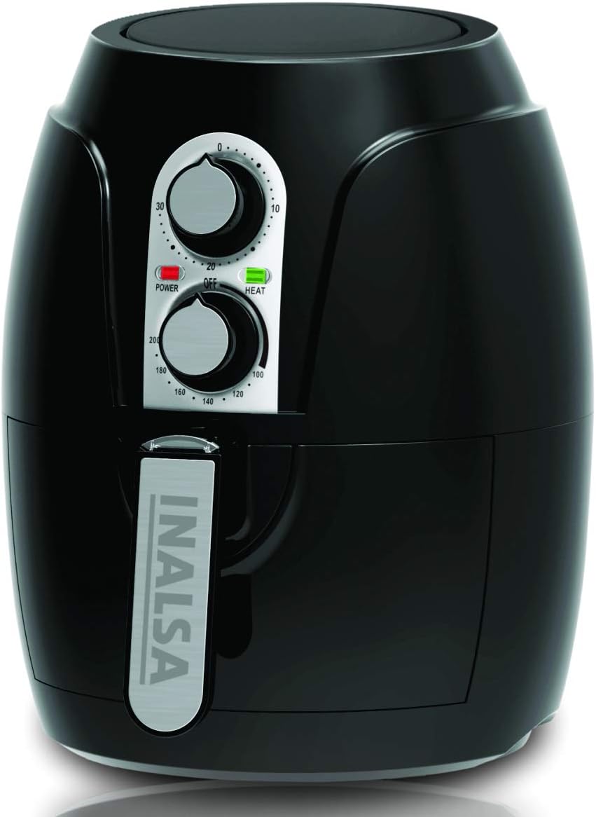 INALSA Air Fryer 2.3 L Crispy Fry-1200W with Smart Rapid Air Technology, Timer Selection And Fully Adjustable Temperature Control,Free Recipe book,2 year warranty(Black)