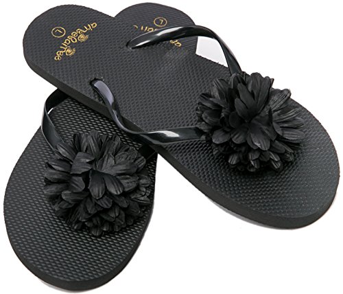 AIREE FAIREE Women's Flip Flops - Black Flower Pattern - Flip Flops for Women - Womens Flip Flops - Ladies Flip Flops - Beach Flip Flops - Comfortable Flip Flops - (Womens Flip Flops size 7-8 UK)