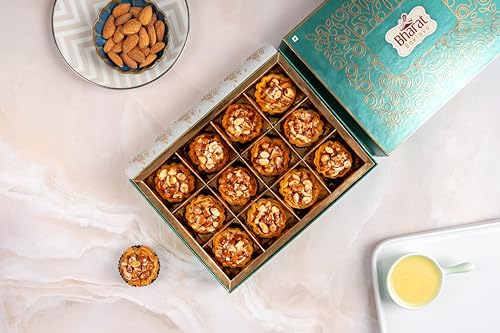 Image of Bharat Baklava Almond Tart - Rich Ghee & Honey-Infused Dough with Almond Topping | Handmade Sweet | Premium Gift Box | 250g