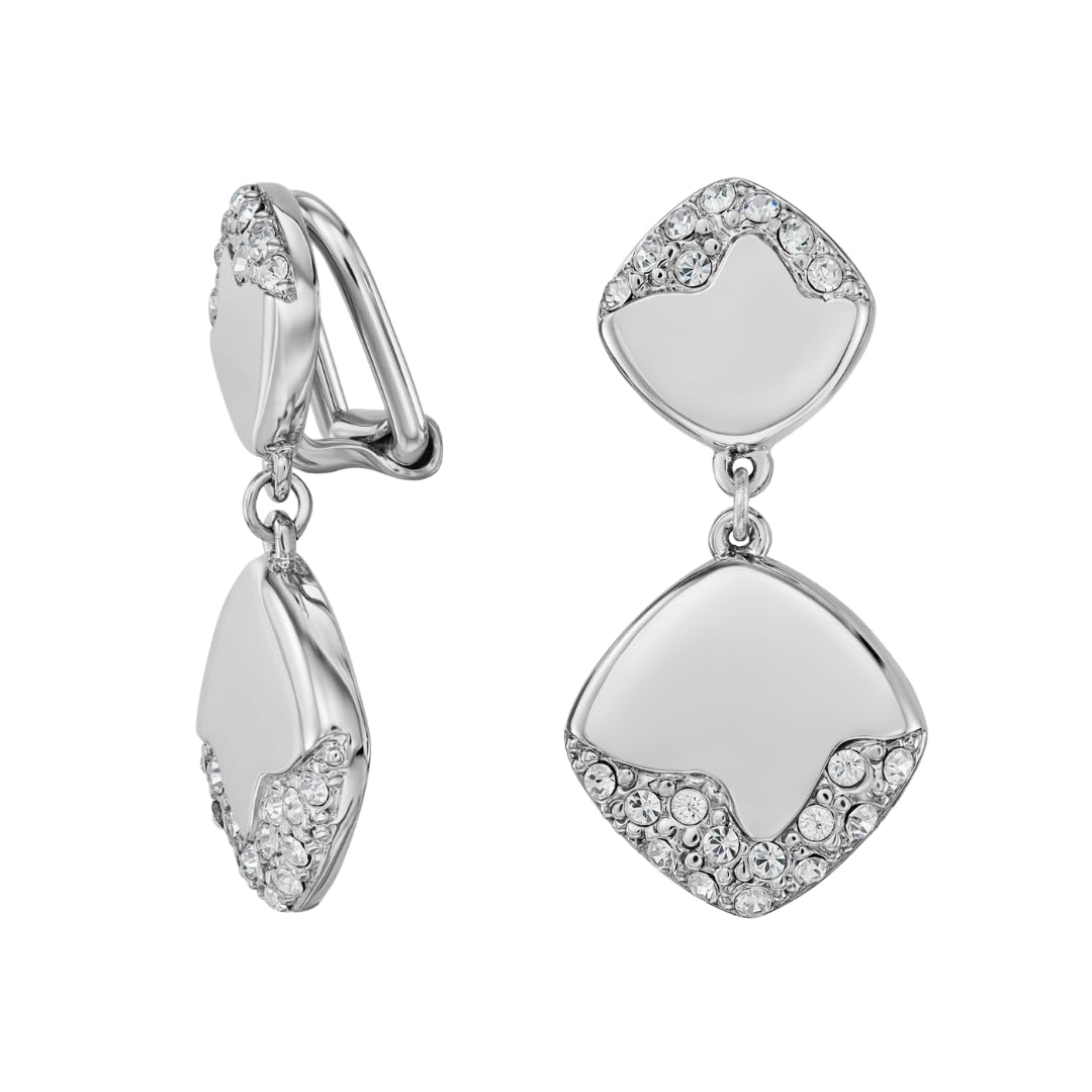 Traveller Ohrclip - Hänger - Damen - Silberfarben - Kristalle - Quadratisch - Platiniert - 30x15mm - 157829