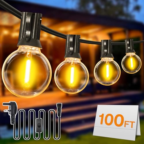 DSLebeen String Festoon Lights: 100FT 30M String Lights Mains Powered G40 LED Globe Bulbs Warm White 2700K Connectable Decorative Lighting Hanging for Holiday, Party, Cafe