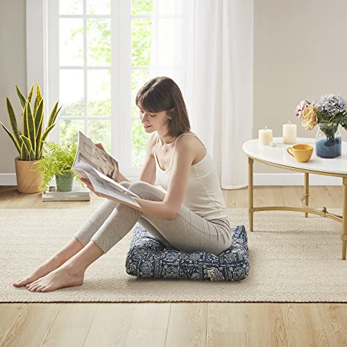 Meditation Floor Pillow, Square Pillows Seating For Adults And Kids, Boho Cushion For Yoga Living Room Tatami Sitting, Memory Foam Added, 22X22 Inch, Indigo Elephant #TOP4