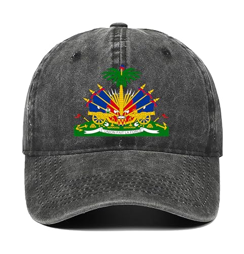 Haiti Coat of Arms Vintage Washed Baseball Cap Adjustable Unisex Cotton Distressed...