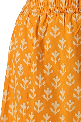Image of POPWINGS Casual Ethnic Bagru Print Long Slit Skirts for Women || Cotton Long Slit Skirt for Women || Stylish Women Long Skirt for Summer