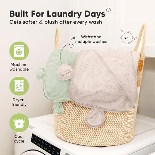 Image of KeaBabies 2-Pack Hooded Baby Towels for Newborn - 30x30 Soft & Absorbent Viscose from Bamboo Baby Bath Towels with Hood for Infant, Toddler,Kids,Boys Girls,Newborn Bath Essentials (Sage, Petite)
