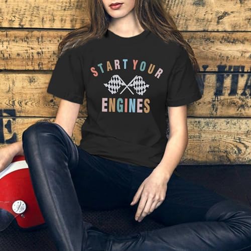 Vintage Racing Shirt Checkered Flag Graphic Tees Womens Start Your Engines Tshirt Race Day Shirts Short Sleeve Tops3