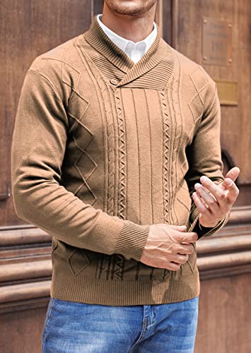 NITAGUT Mens Shawl Collar Pullover Sweater Slim Fit Sweater Cable Knit Pullover V Neck Soft Casual Button Sweater for Man3