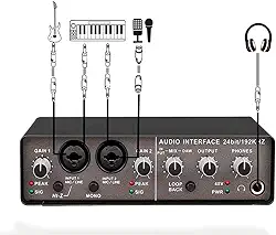 interface de audio,Placa de som profissional de canal duplo com USB 2.0 de alta velocidade, função de monitor para estúdio/gravação musical/gravação vocal/jogos/Alto-Falantes de Computador Acessórios