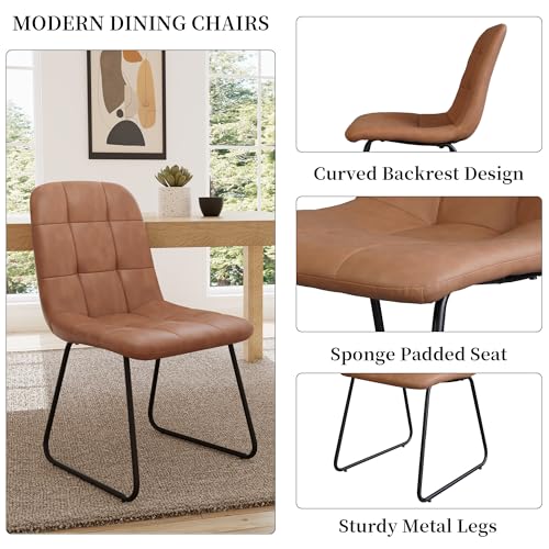 HIPIHOM 45.3 Inch Round Dining Table Set for 4, Mid Century Modern Small Coffee Set for Dining Room Kitchen Apartment (Dark Walnut Table + 4 U-Shaped Brown Chairs)