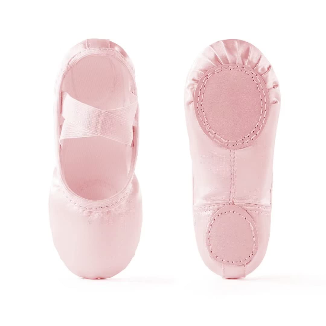 TIEJIAN Girls Satin Ballet Slippers - Toddler Dance Shoes (Little Kid/Big Kid) Pink