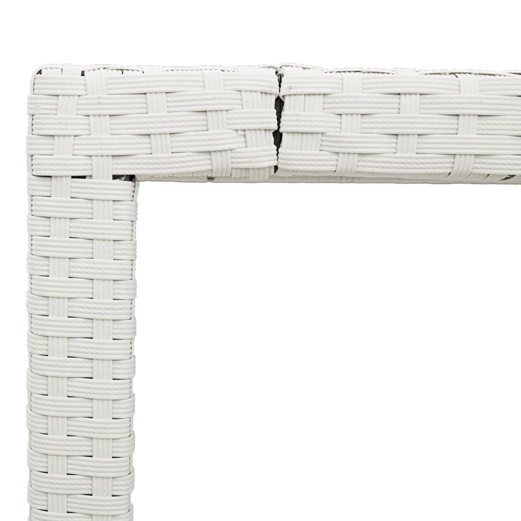 Stół ogrodowy ze szklanym blatem w kolorze białym, 150 x 90 x 75 cm, z polirattanu, odporny na warunki atmosferyczne, odporny na promieniowanie UV, stabilna rama stalowa, idealny na taras, do